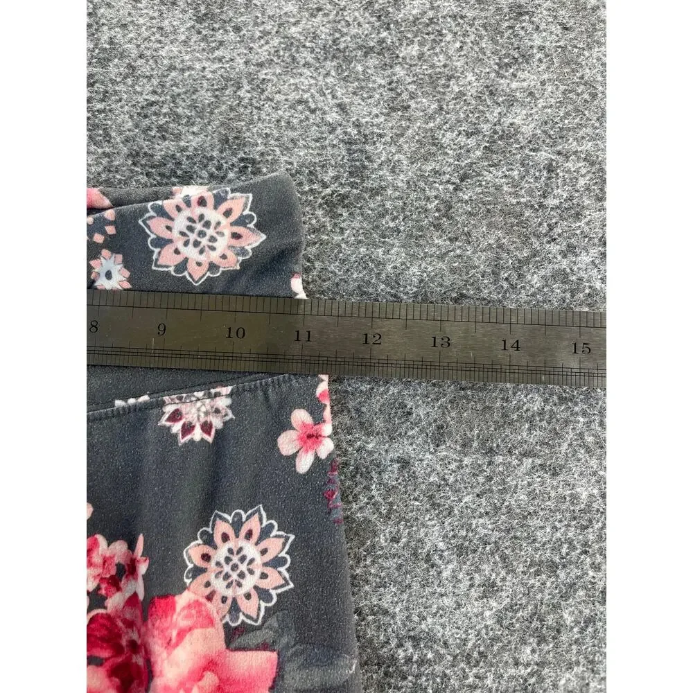 Justice Girls Gray Pink Floral Print Pull-On Fitted Leggings Youth Size 10